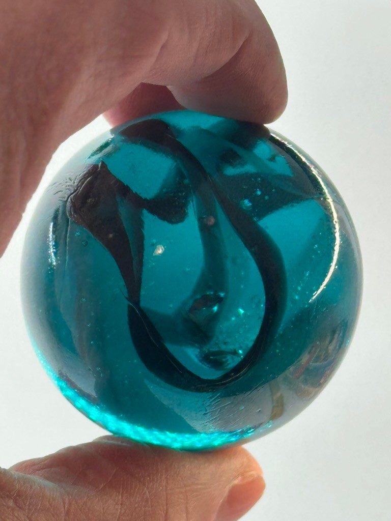 TOE BREAKER 50mm (2″) AEGEAN clear Teal Blue Marbles glass ball HUGE Swirl