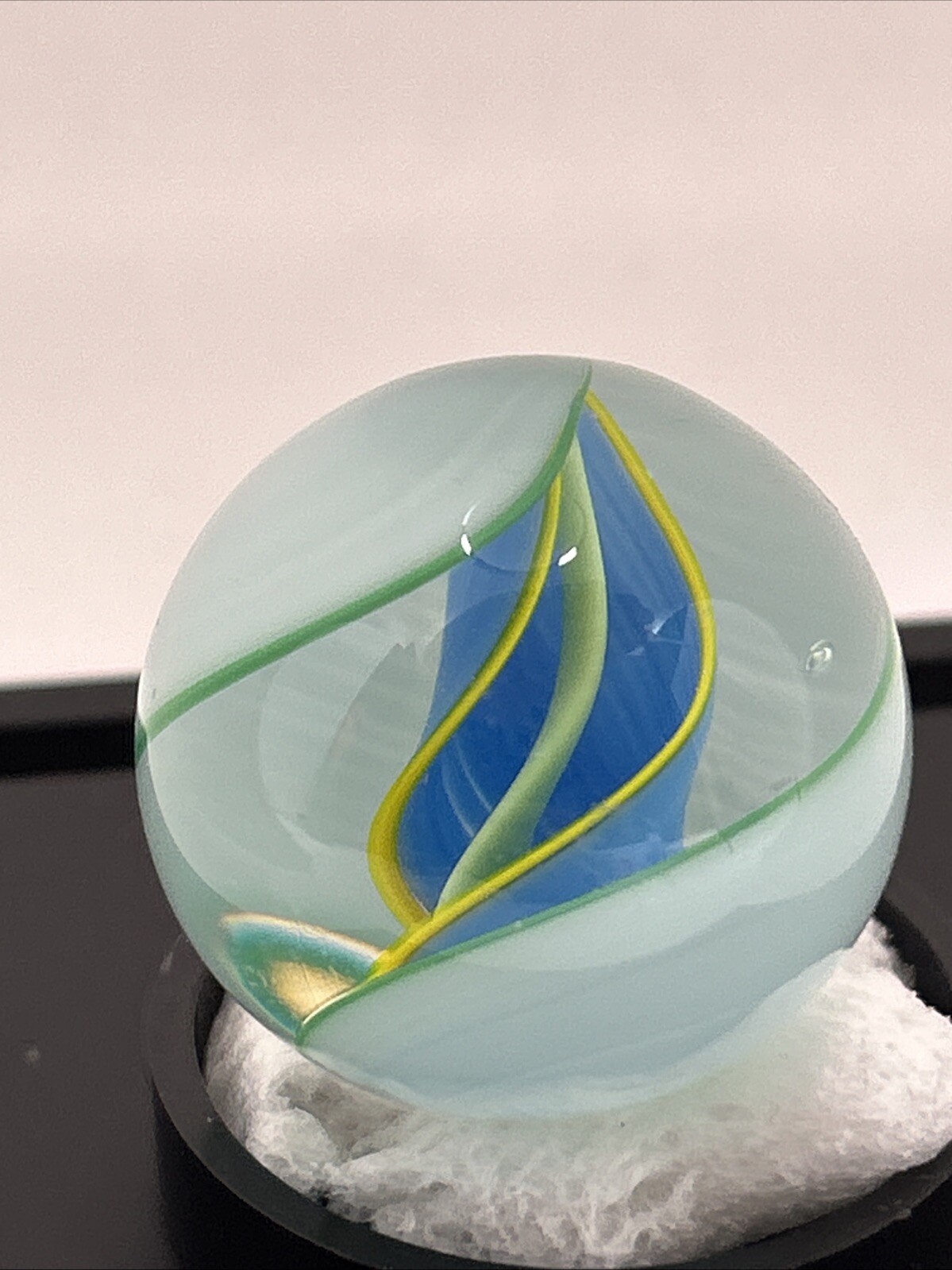 Vintage Large Spiral glass Marble green blue yellow color