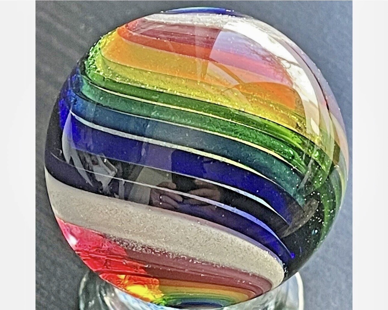 EDDIE SEESE MARBLE HANDMADE ART YELLOW CORE DICHROIC DOUBLE TWIST 1.76″ FES 16