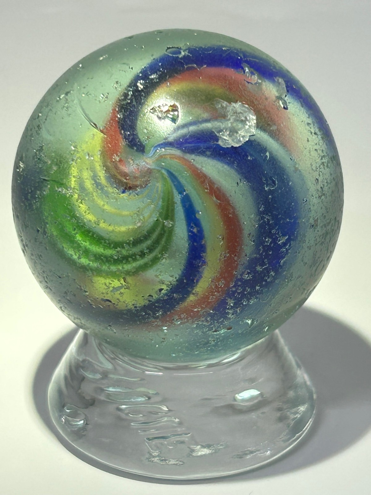Antique German Handmade Divided Core Jelly Ribbon Swirl Marble 1-51/64″ NM E3.15