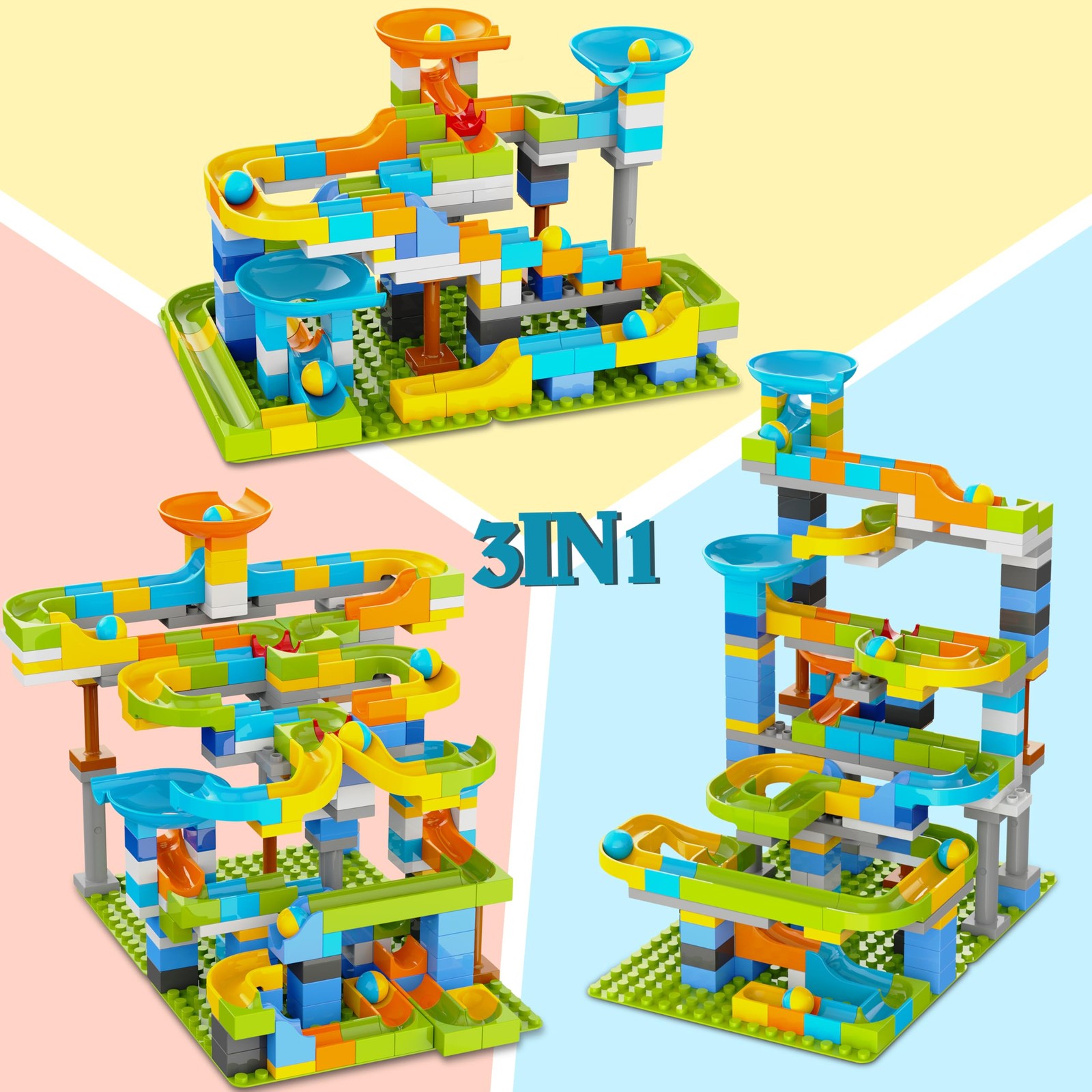 3in1 Marble Runs for Kids 3-5, 203pcs 4.7 inches x 12.4 x 12.2