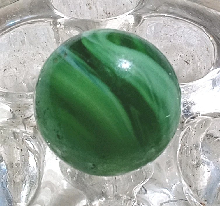 23/32″ MF Christensen Hand Gathered Green Slag In NM Condition.