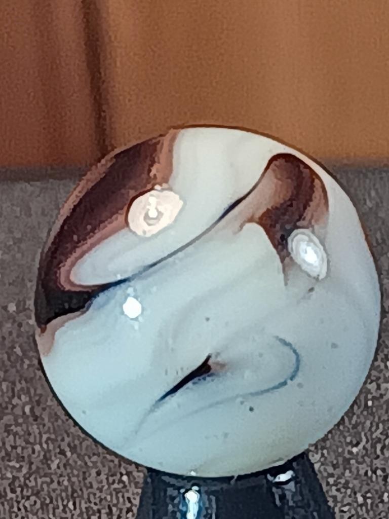 5/8″ Akro Alley Root Beer Browns Ice White Swirl on Clear NM Serious Marble B76