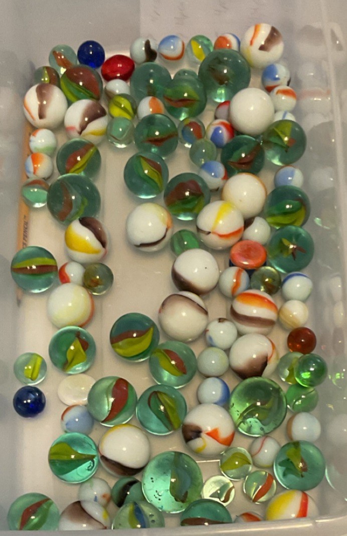 Cat’s Eye Machine Made Toy Marbles Assortment in Plastic Container
