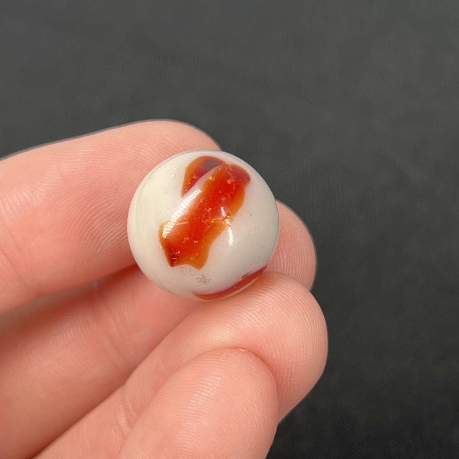 Vintage Glass Marble Christensen Akro Peltier Vitro .6” Dark Orange White