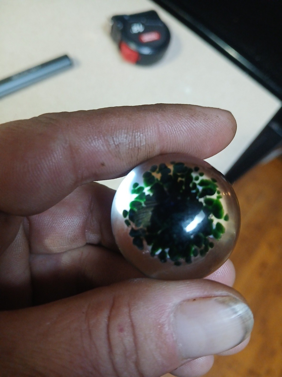 1 1/4 Inch Flower Implosion Marble W Experimental Green #5 Backing