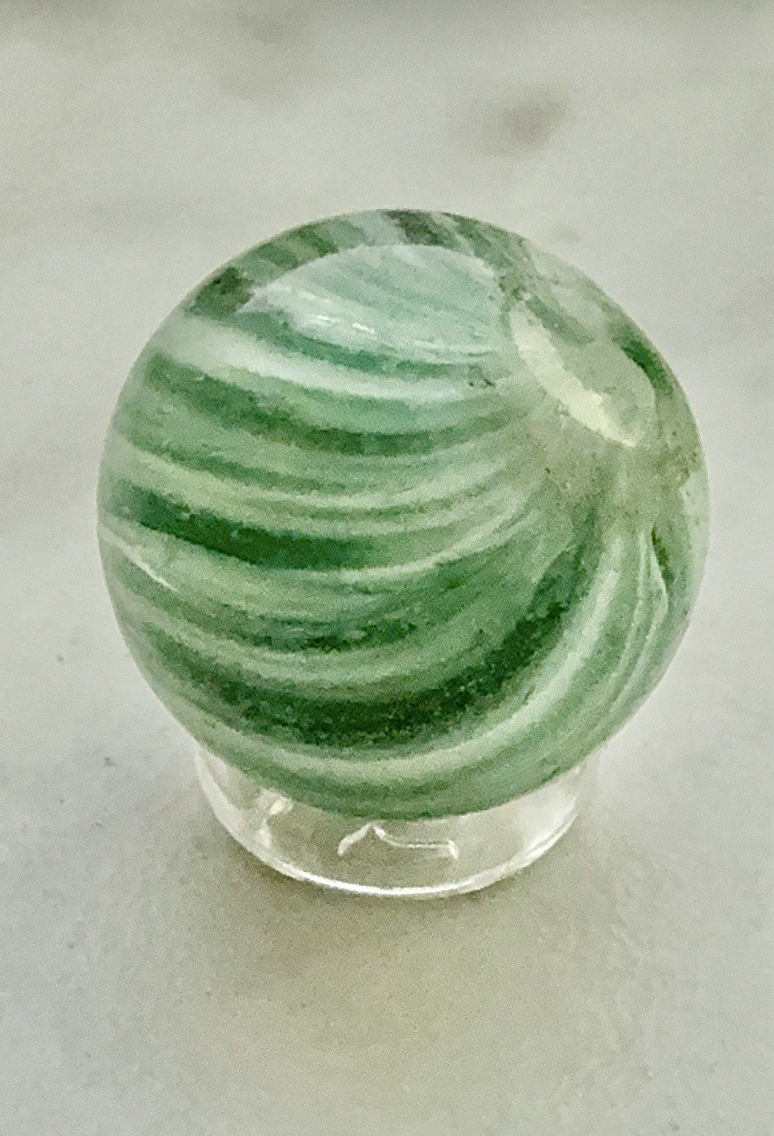 Antique German Handmade Onionskin Glass Marble Green Swirl 5/8” Ground Pontil