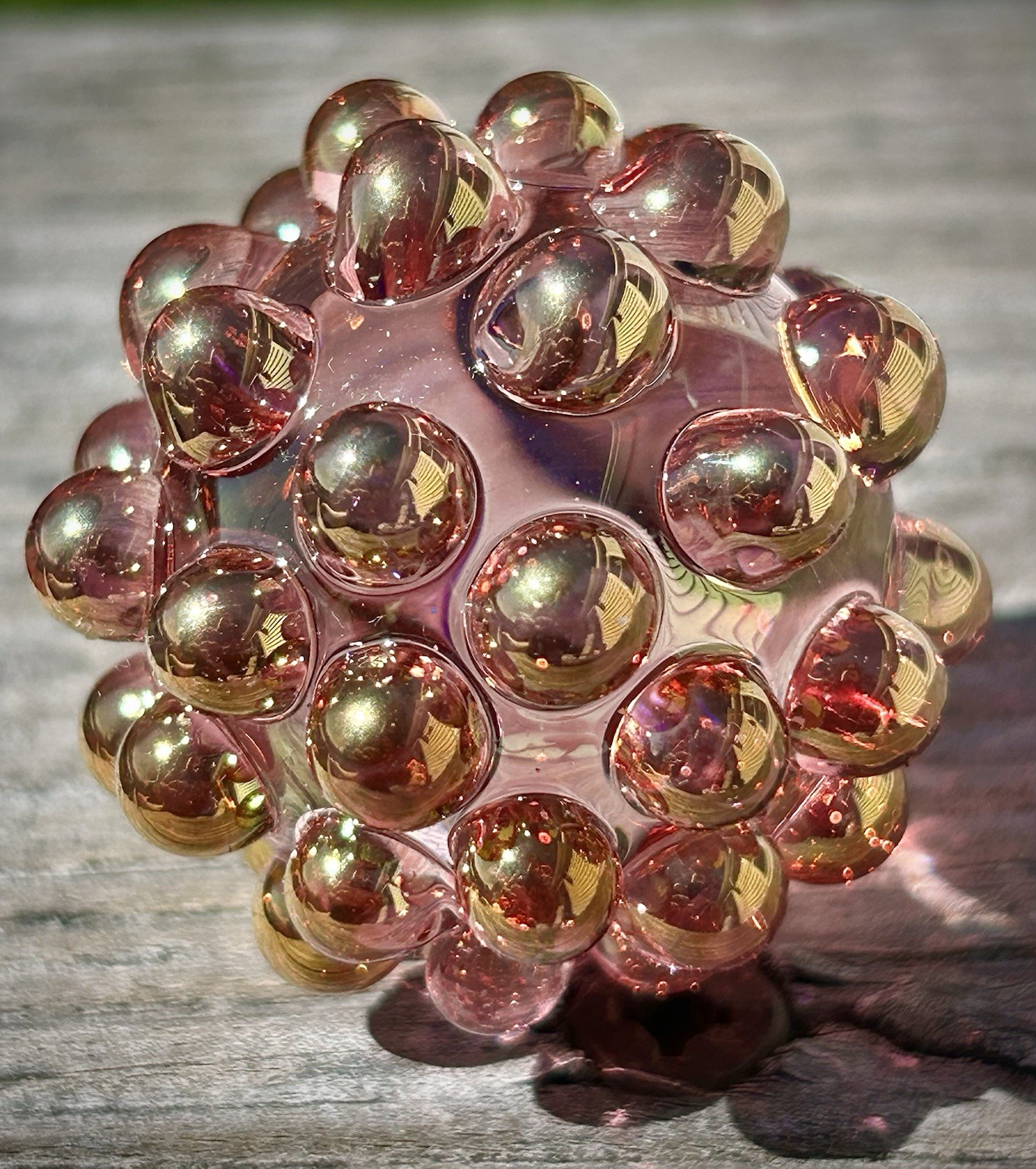 Hand Blown Gold Silver Fume Hobnail Marble Art Glass Paperweight Contemporary