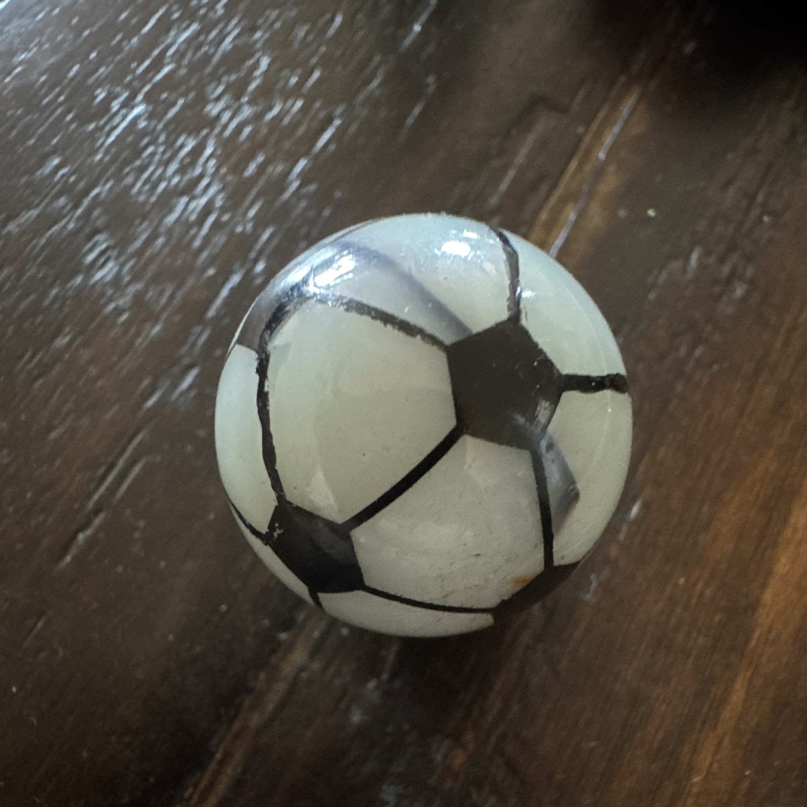 Hand-Painted Soccer Ball Marble Shooter– 24.9mm– White Base with Colored Ribbons