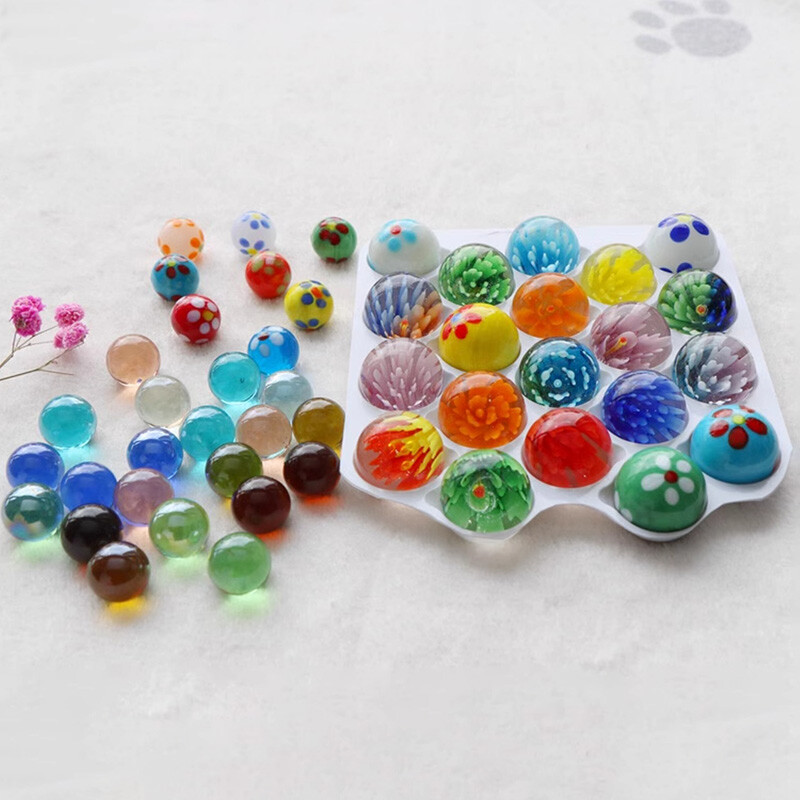 Traditional Classic Retro Glass Marbles In a Tin 40-72pcs Game Assorted Colour