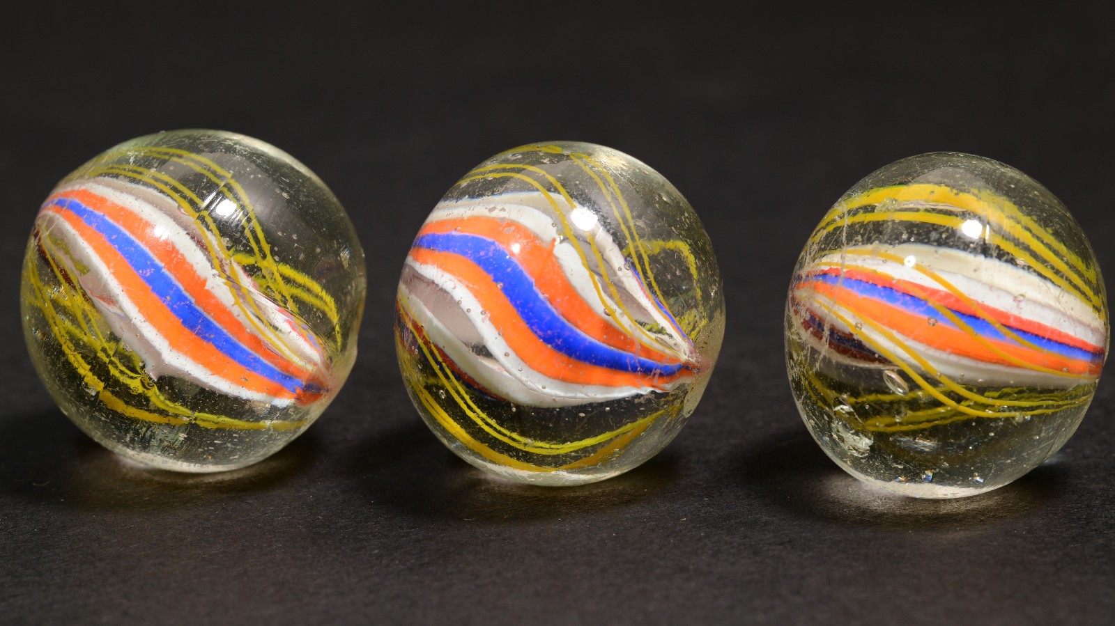 Divided Core Same Cane Smart Trio German Handmade Antique Marbles 20.6mm 25/32”