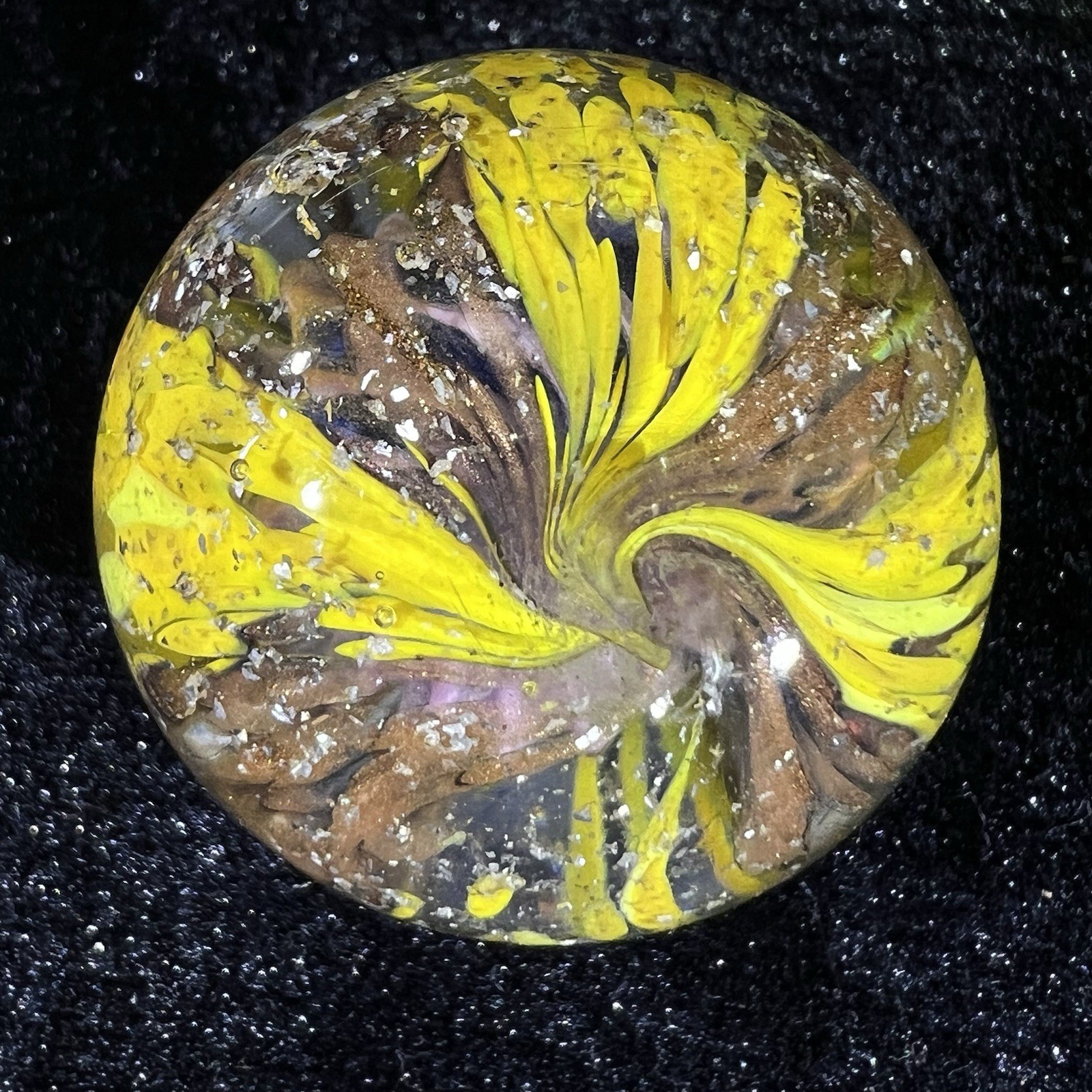 1 1/2” Chuck Stafford Furnace Aventurine / Mica Marble Signed CS