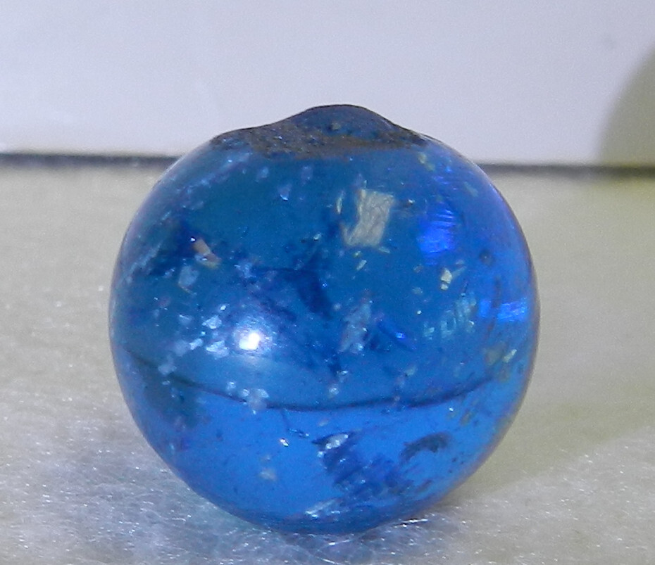 #18332m Vintage German Handmade Blue Glass Mica Marble .68 Inches *Mint*