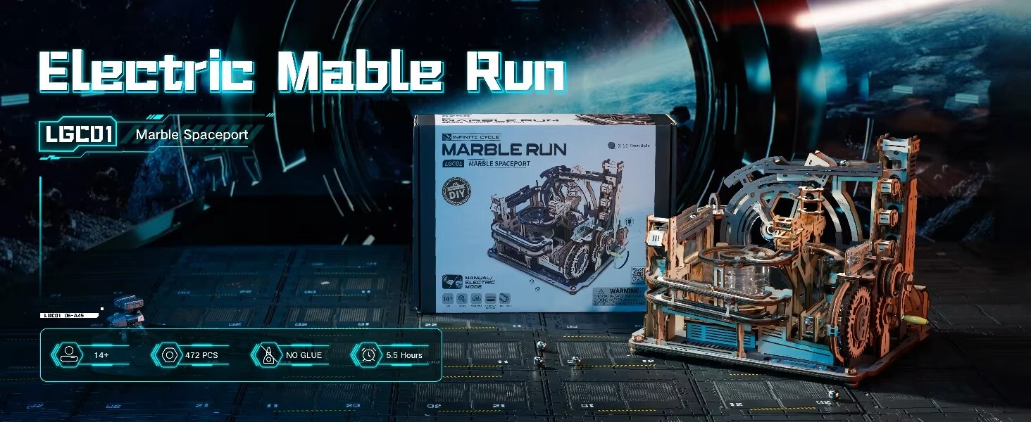 Robotime Marble Spaceport – DIY 3D Wooden Puzzle Mechanical Model Kit