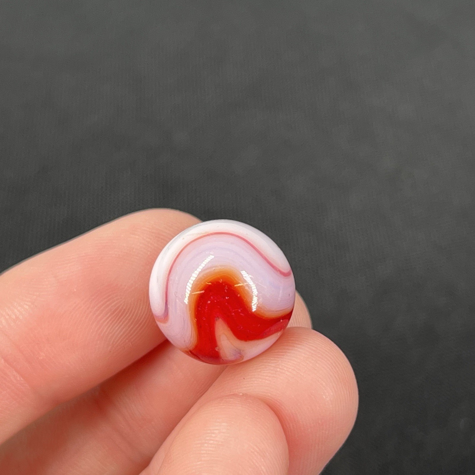 Vintage Marble Christensen Akro Peltier Vitro .6” Cherry Red Orange White