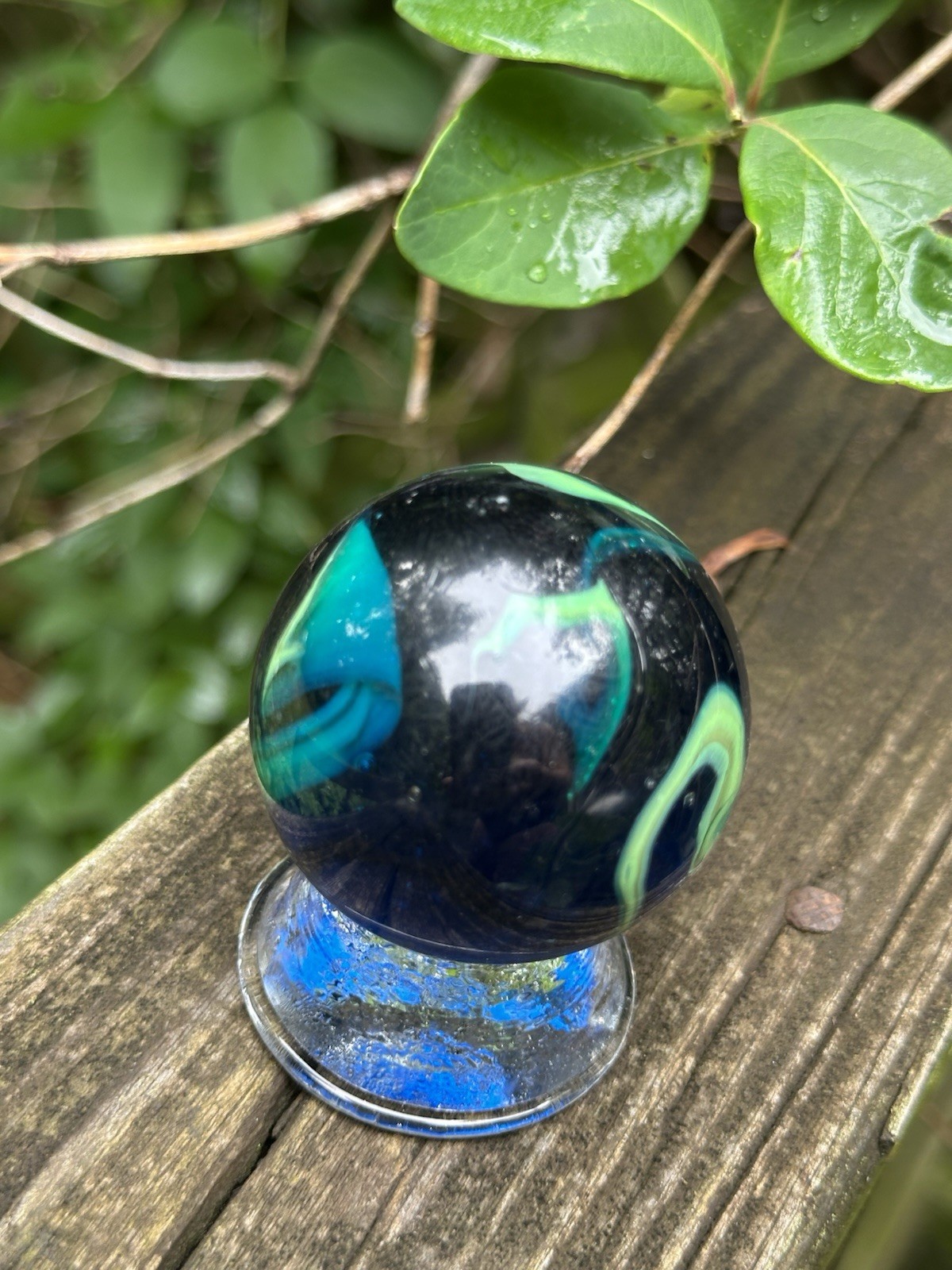 TOE BREAKER 50mm (2″) SEA TURTLE clear Blue/Green Marbles glass ball HUGE Swirl