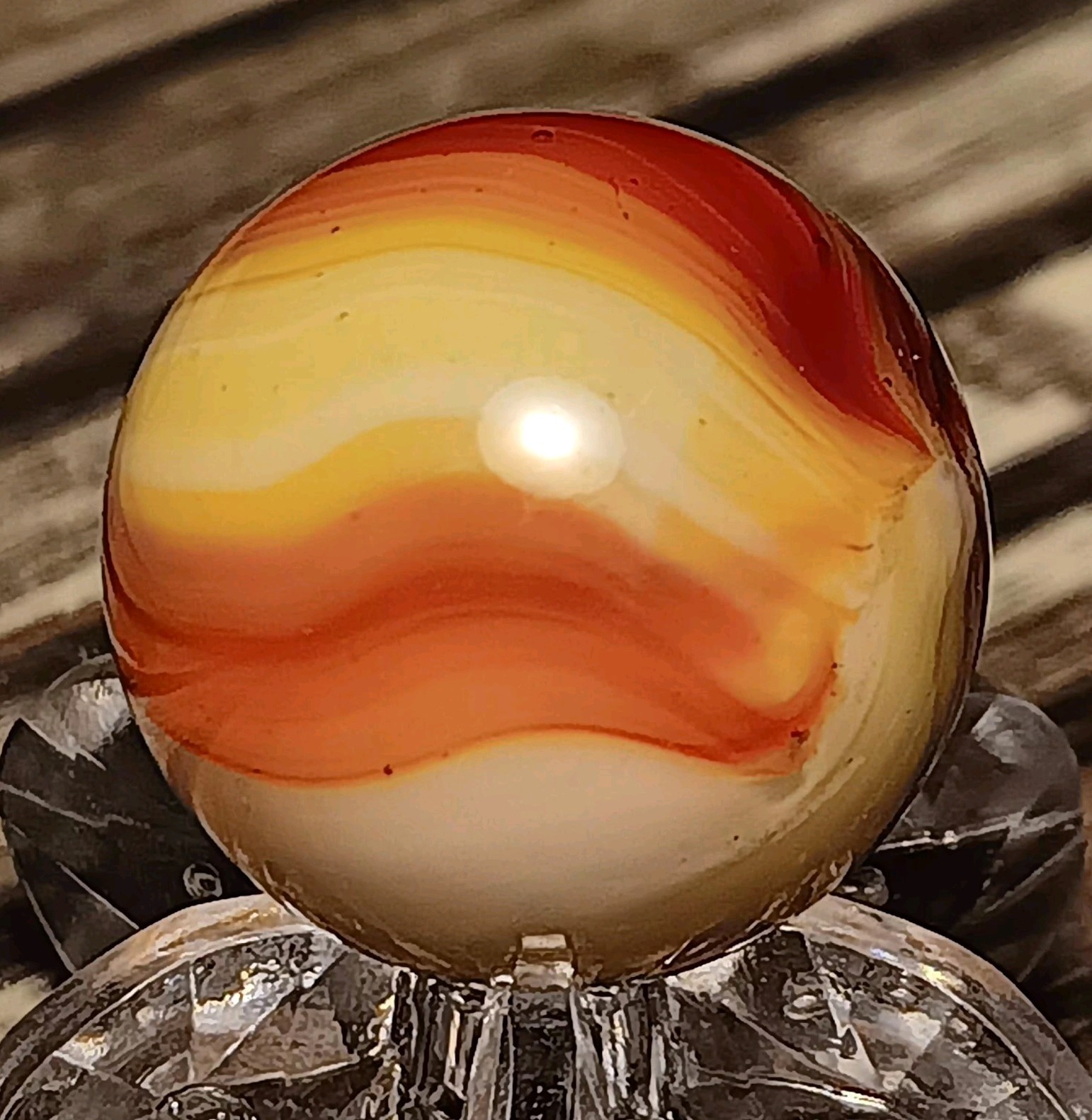 Master Marble / Master Glass Sunburst Marble. .64″ Mint. Nice Color Combo