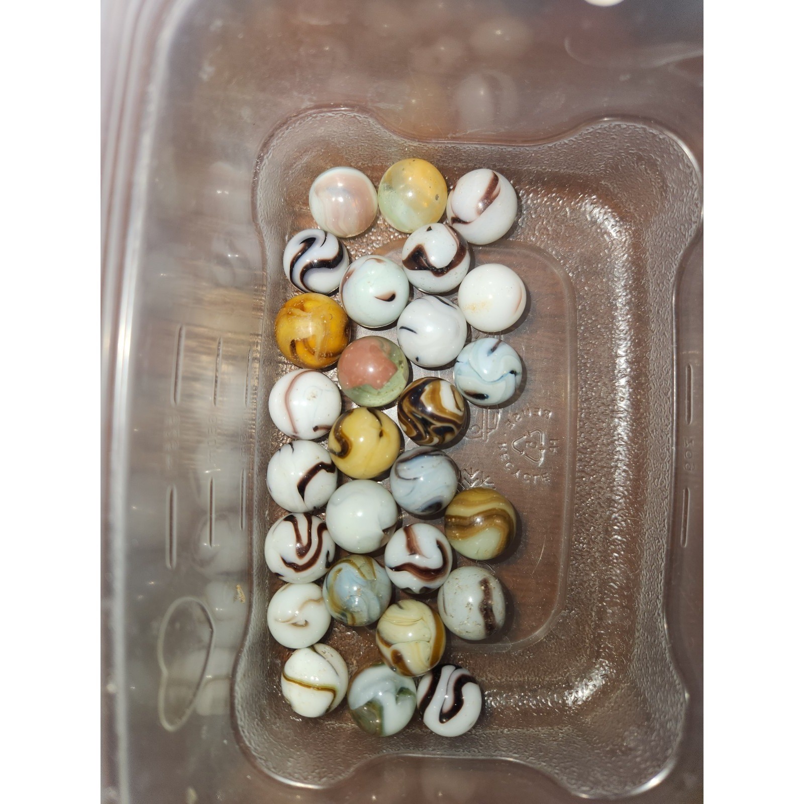 27 Vintage Glass Marbles LOT of White Black Brown Tan Clear LOT P