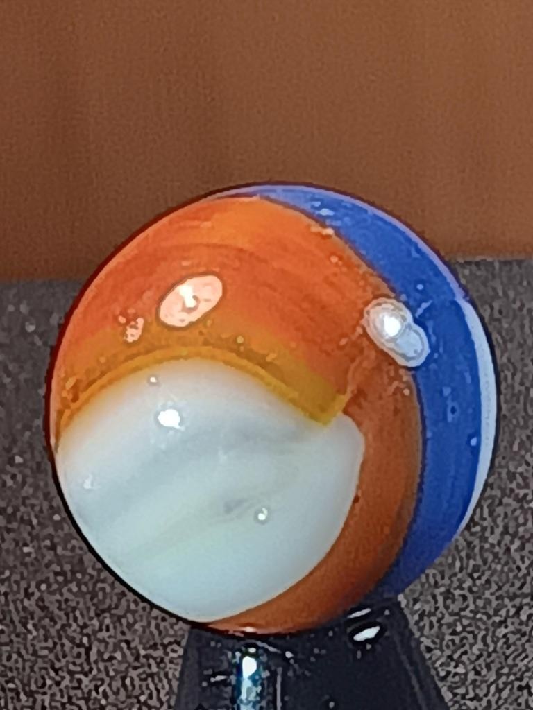 5/8″ Akro Marble King Fiery Orange Red Royal Blue Ribbon GOOD Marble B163
