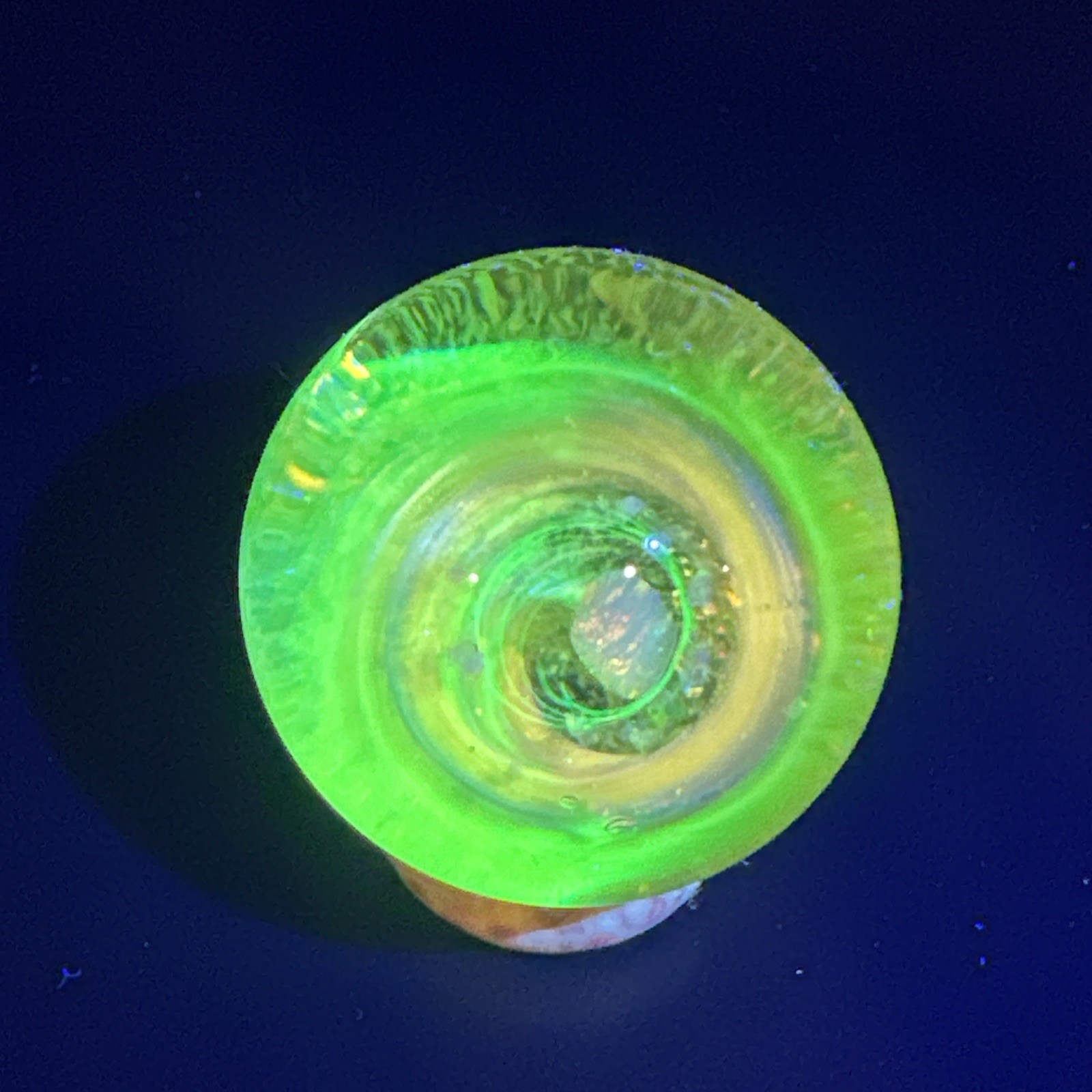 Contemporary Handmade Art Glass Marble 1.59″ Sparkly Gold Opal Vortex + UV Glow!