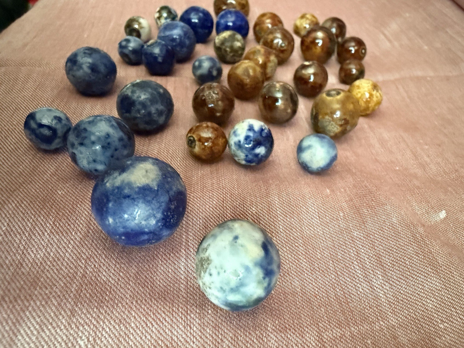 Bennington Marbles 33 Piece Lot Blue Brown Fancy Salt Glazed Clay
