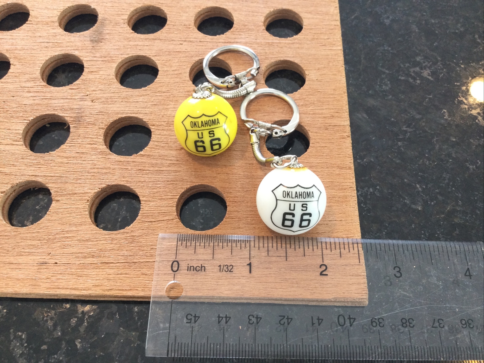 VINTAGE | “Oklahoma US 66” KeyChain |Yellow & White | 1993 | LOT OF 2
