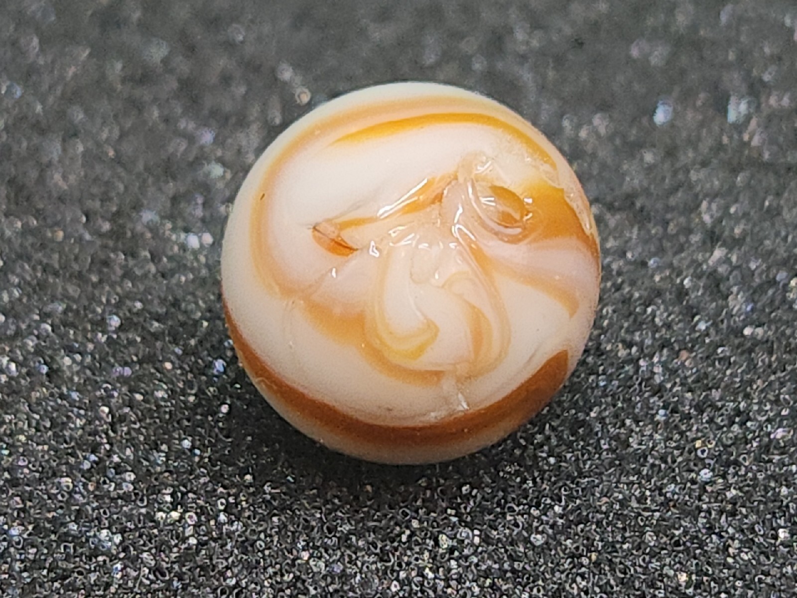Vintage Art Glass Marble FACE Swirl Opaque White Brown Chocolate Transition Rare
