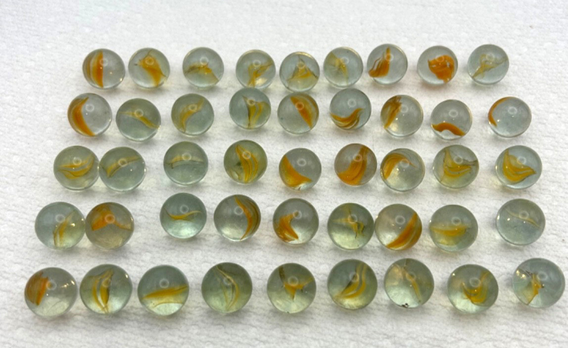 Lot of 50 Vintage Yellow Orange Cat’s Eye Glass Marbles Clear 5/8”