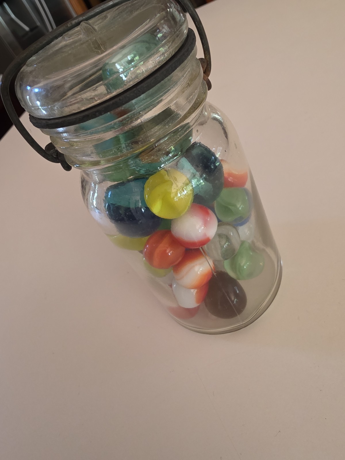 Vintage 5″ Glass Jar Filled With Marbles – Estate Find