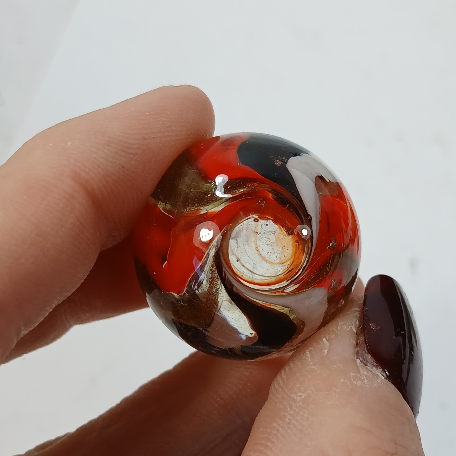 Red White Black Gold banded swirl 1″ Shooter Hot House? Glass Marble Lampwork