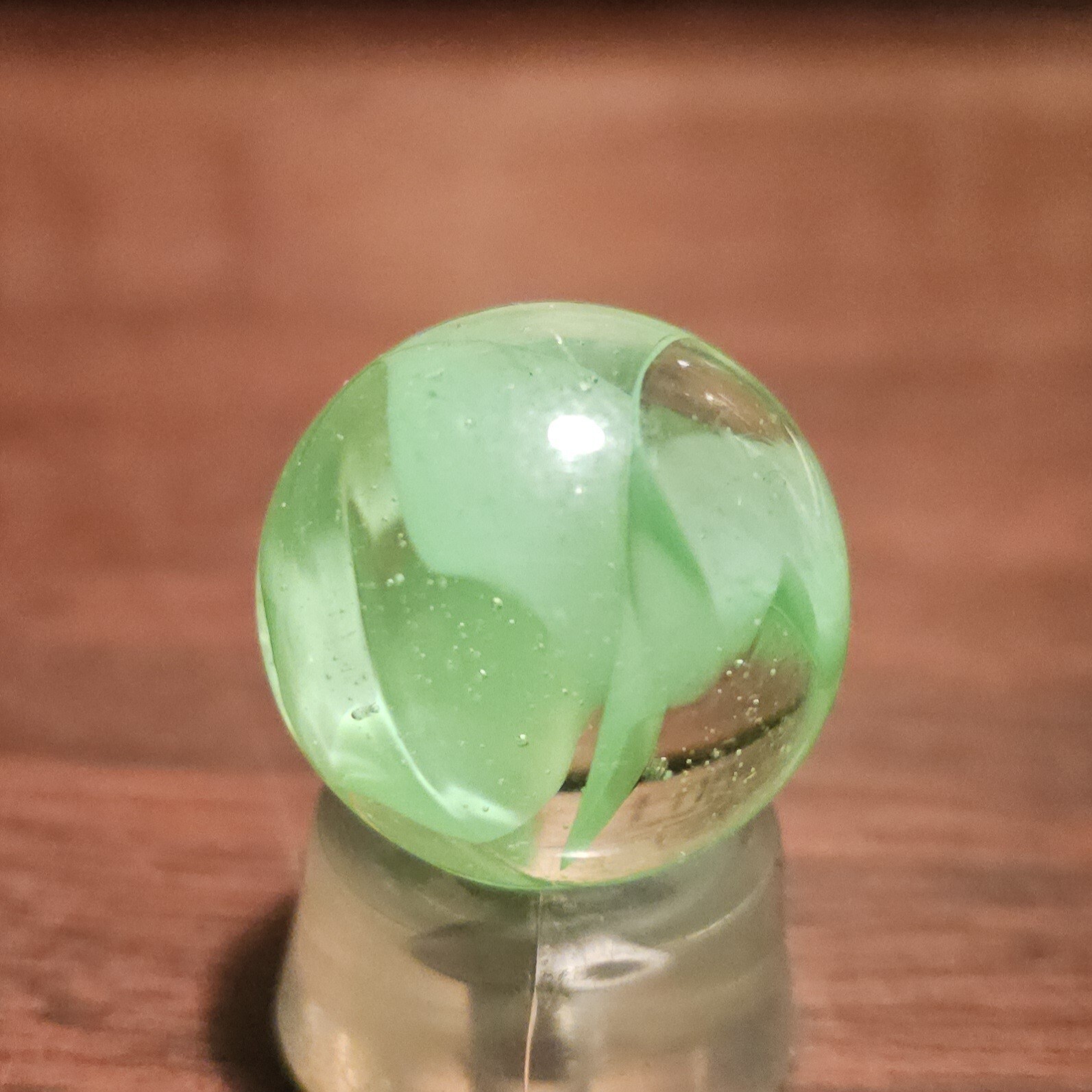 Vintage C E Bogard Hybrid Green in Clear O.94″ Diameter Shooter Glass Marble