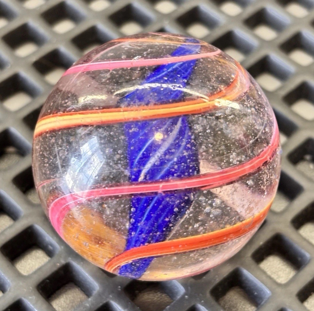 💥Antique German Handmade Divided RARE Blue Jelly Core Marble 2.01” Superb NM💥
