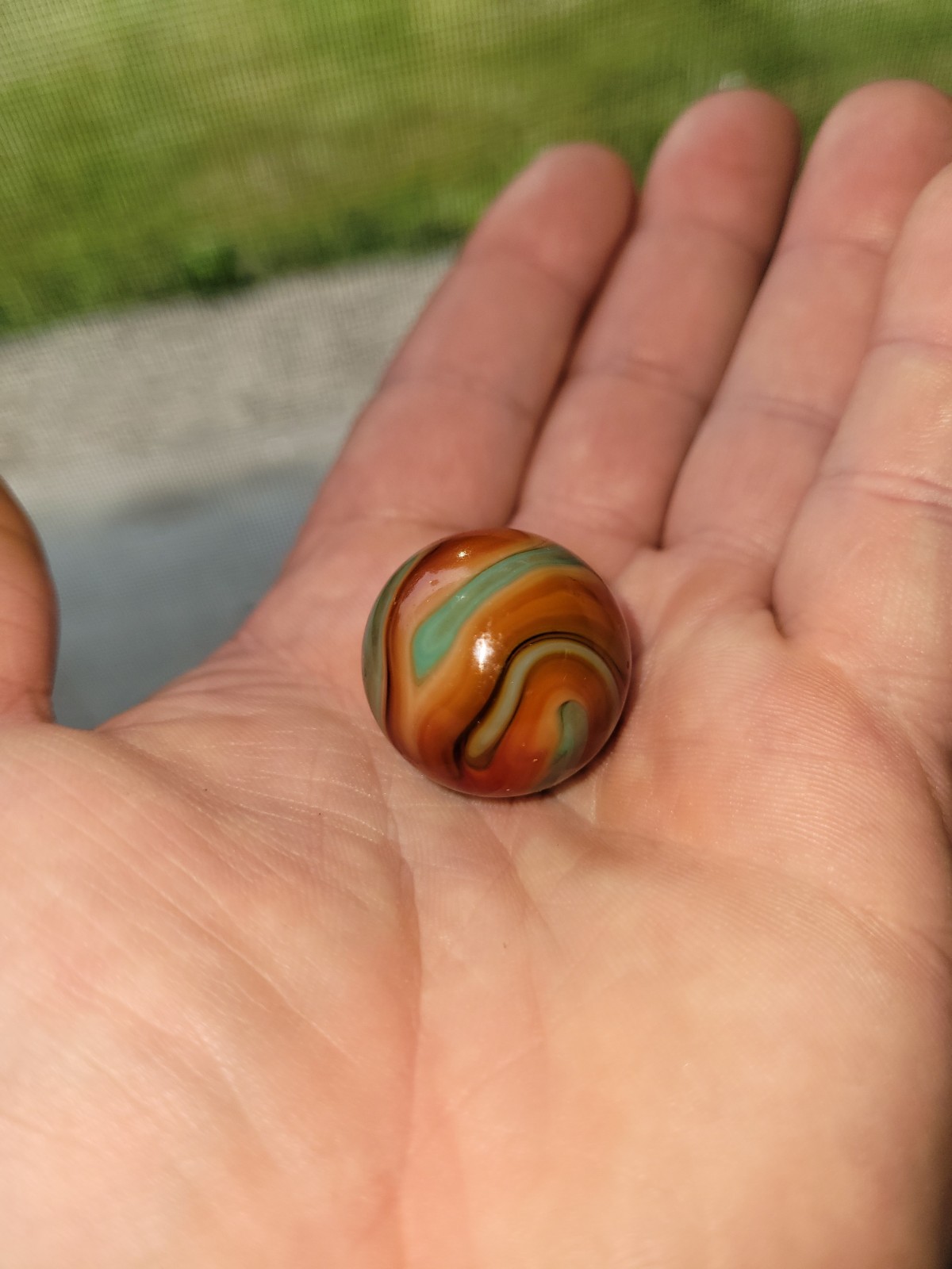 Vintage CAC Christensen Agate Flame Swirl Jumbo Shooter Marble .96″ RARE UV GLOW