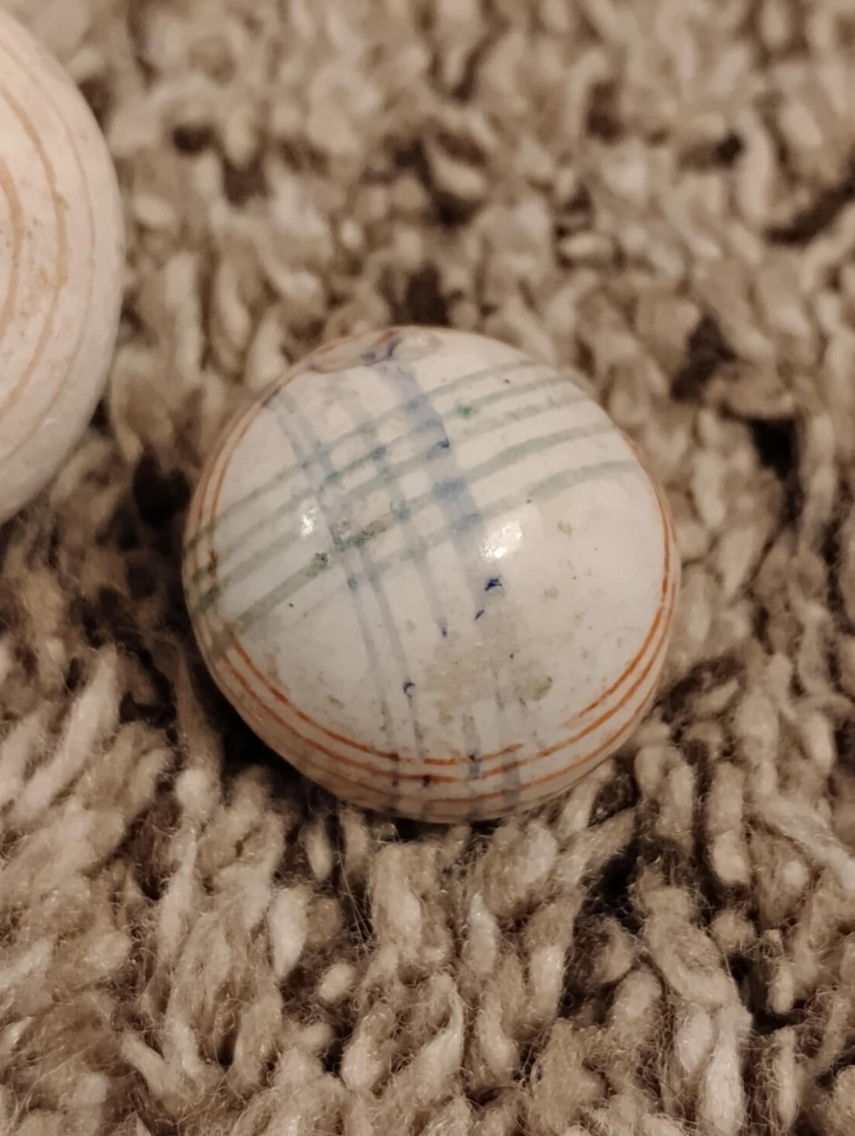 Lot of 3 Antique China Clay Marble Intersecting line Master helix swirl shooter