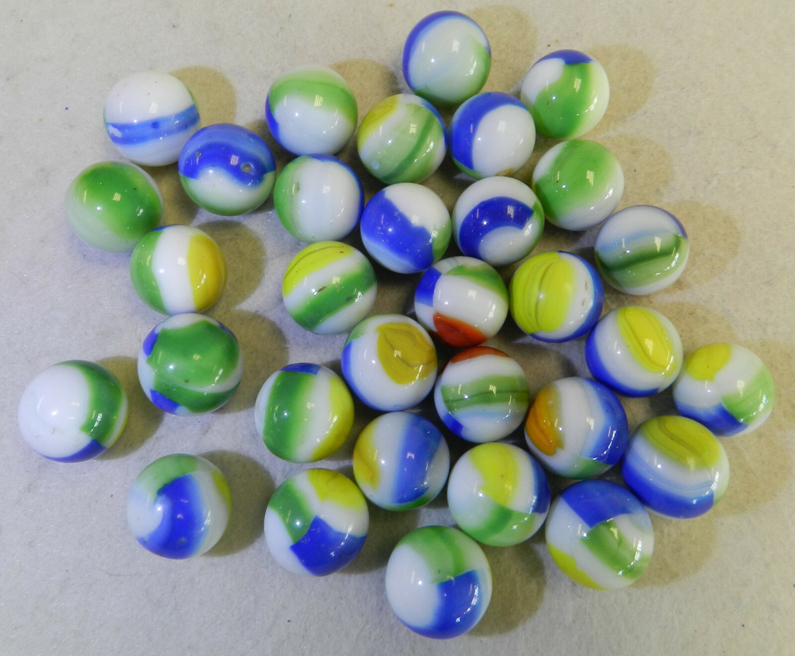 #14079m Vintage Group of 30 Mid Size Marble King 3 Color Patch Marbles