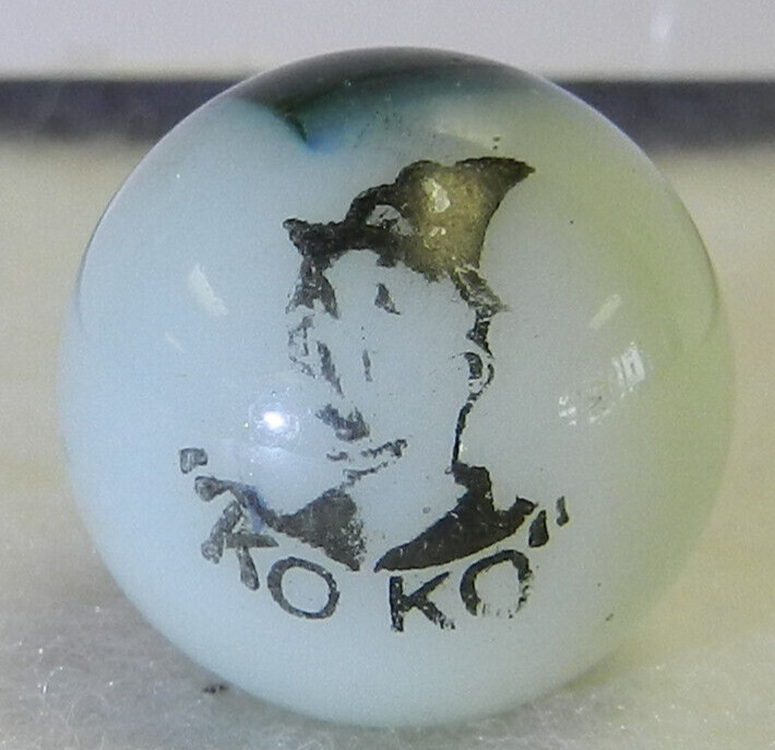 #18690m Vintage Peliter Glass Comic Picture Marble Koko .65 Inches Mint Minus