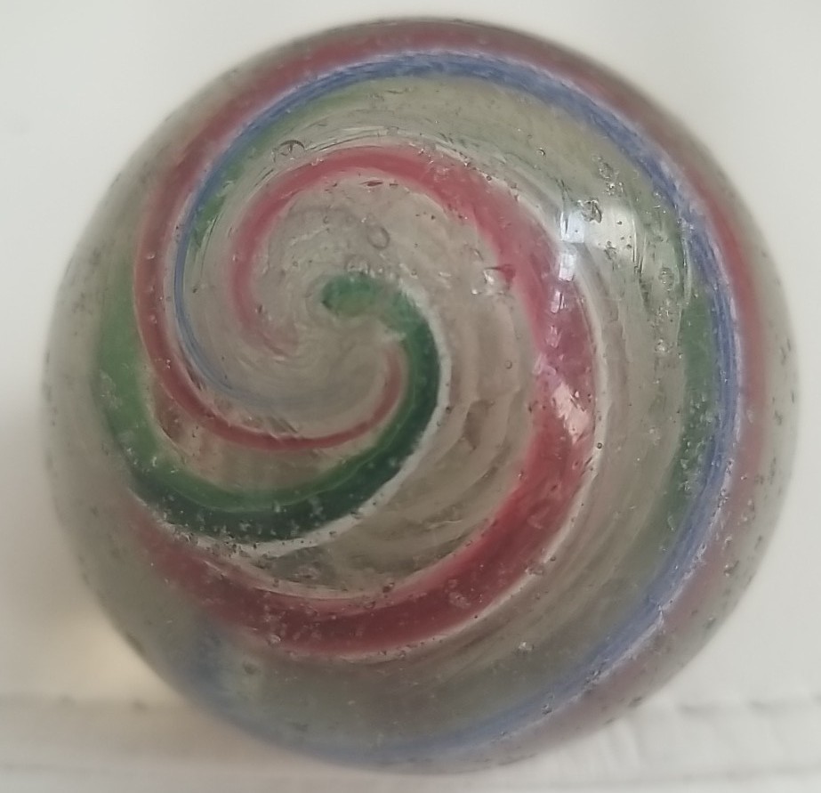 Huge Antique German Marble Banded Ribbon Core Swirl Handmade 2.25″