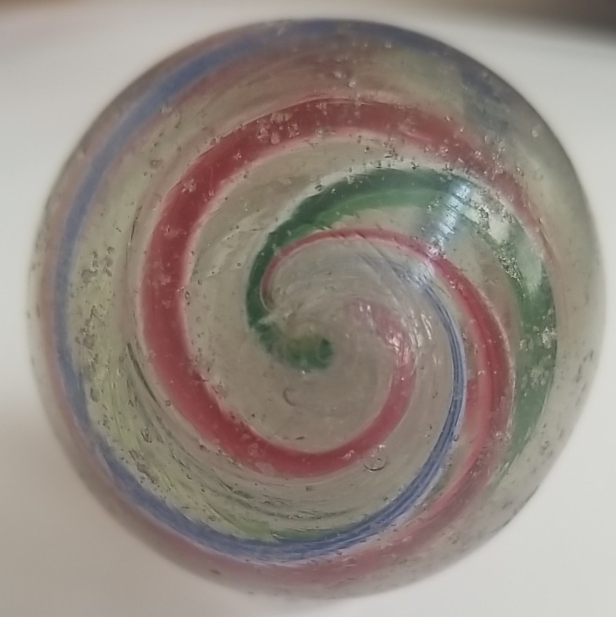 Huge Antique German Marble Banded Ribbon Core Swirl Handmade 2.25″
