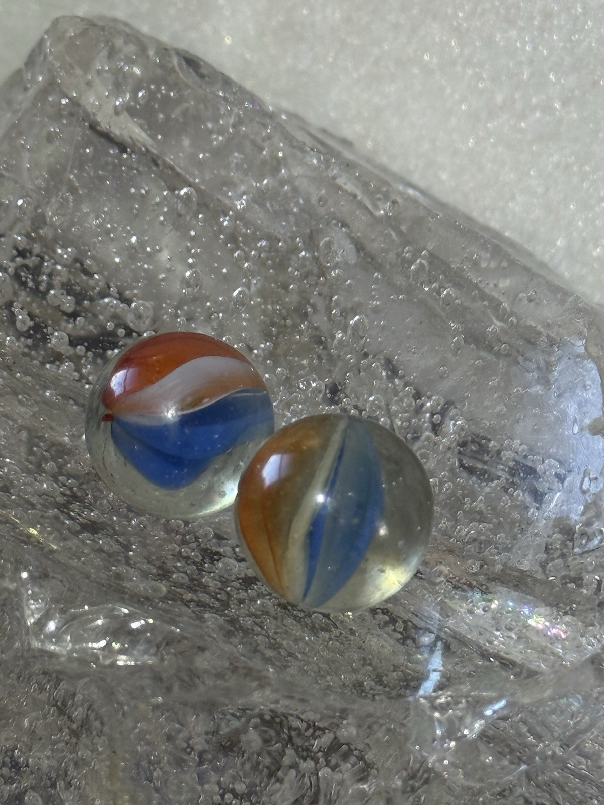 Vintage Glass Marble Lot Aqua Clear Red Blue White Ribbon Core UV Reactive 13mm