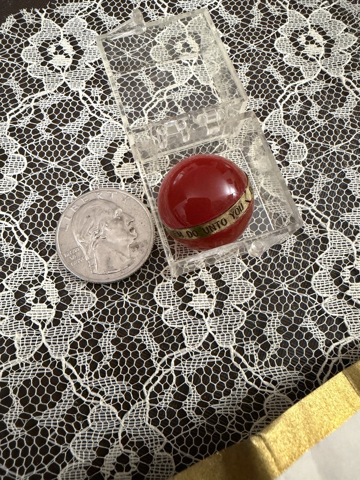 Vintage 1960’s Golden Rule Ruby Red Marble In Original Plastic Case With Paper