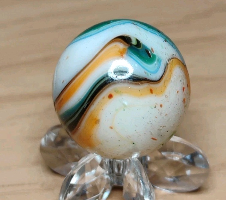 .74″ D.A.S. MARBLES 💥”TRUE NORTH” GOLD LUTZ+CONFETTI GLASS TOYS MINT-