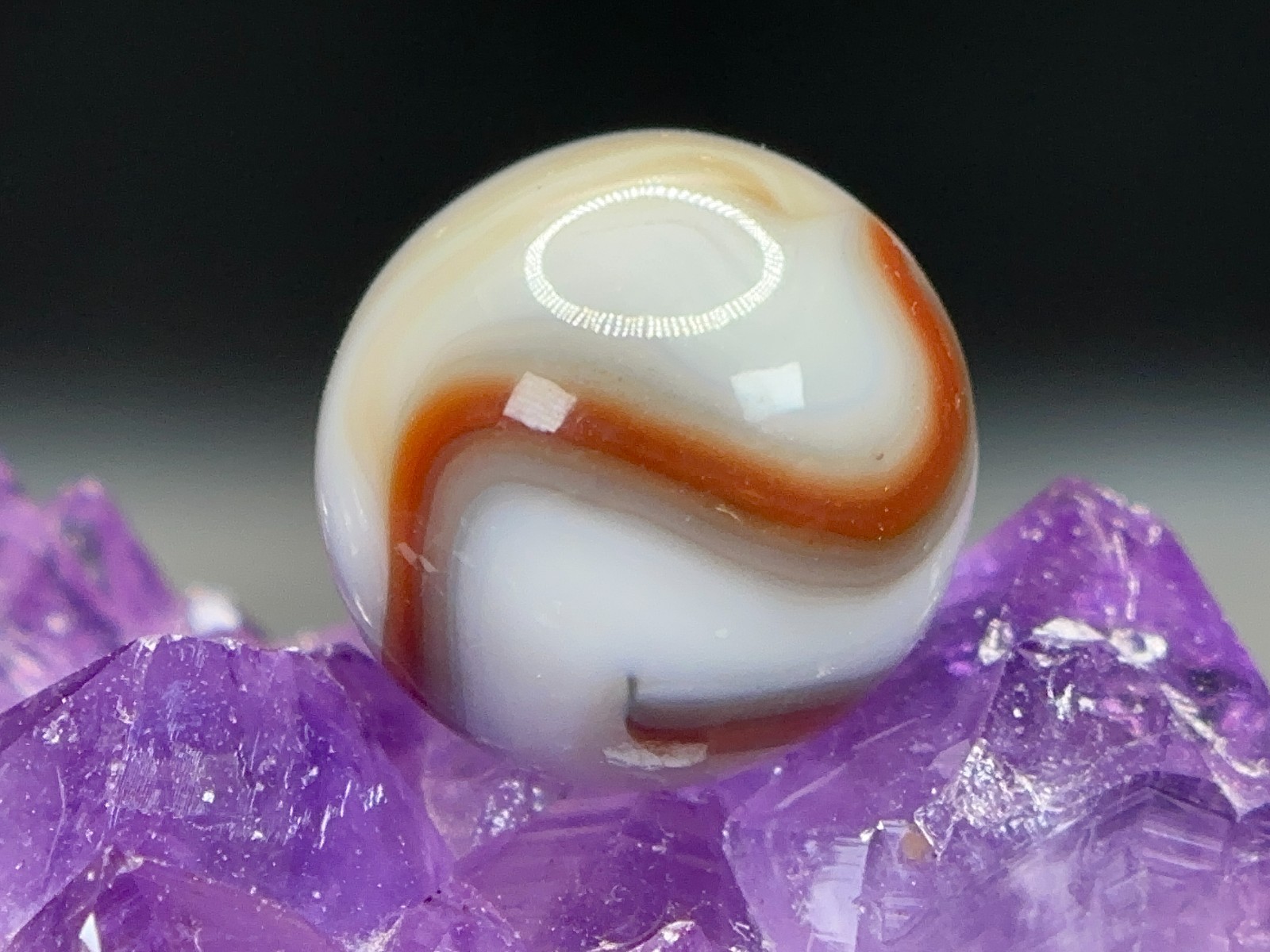 NICE Vintage CAC Christensen Agate Swirl Marble – Red White & Brownish – .63″