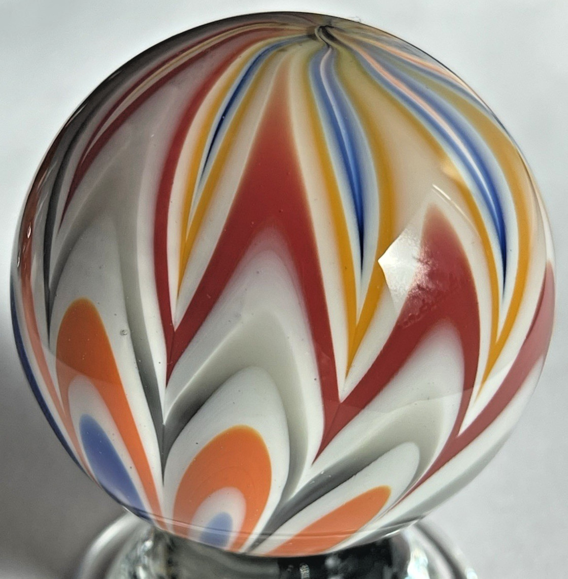 2003 RICK DAVIS SIGNED MARBLE GLASS ART HUGE 1.96″ BALLOON RIDE ORANGE BLUE RED