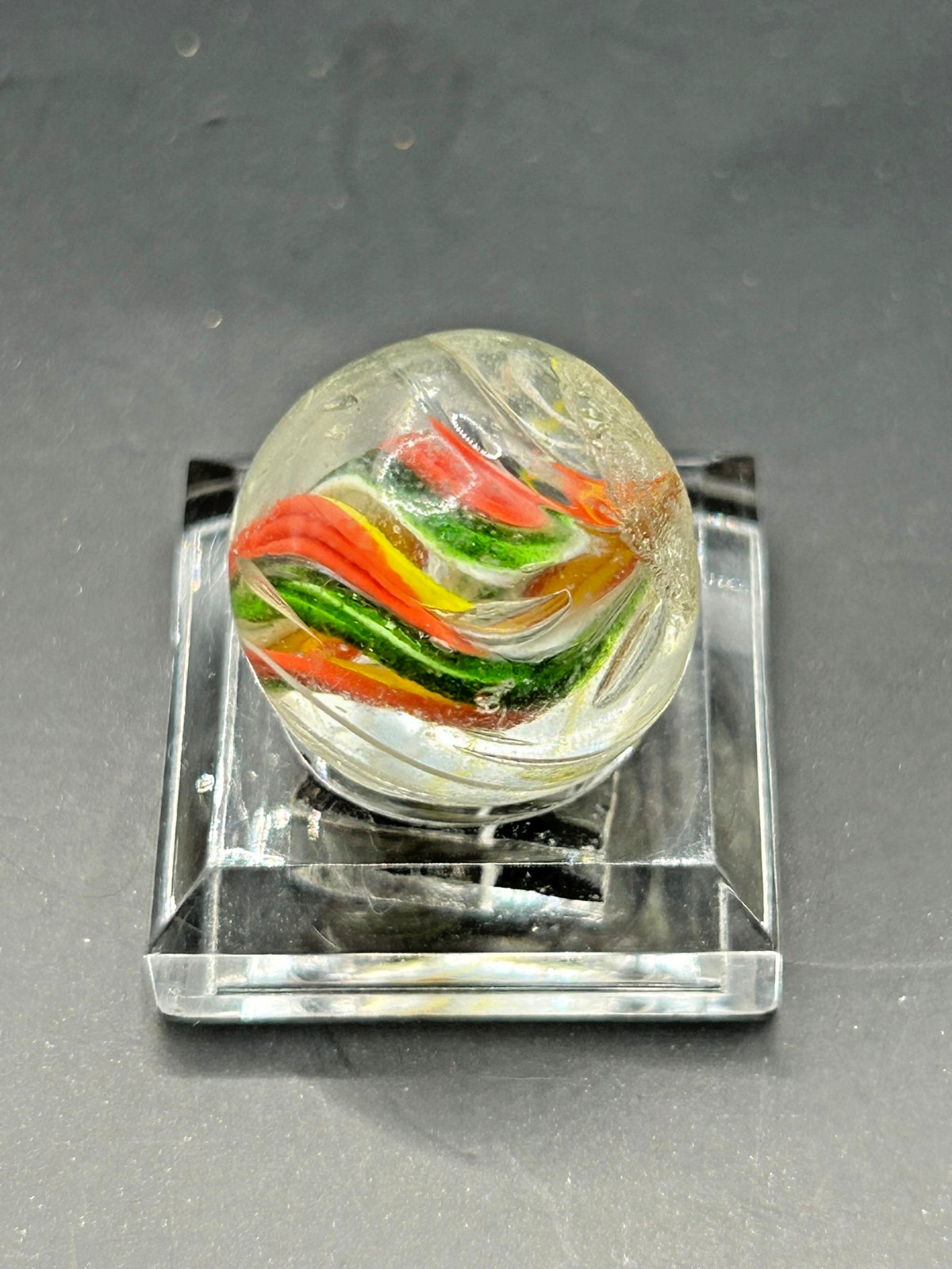 Antique German Jelly Divided Core w/Green AV & Latticino Marble 21/32″ NM- E2.6