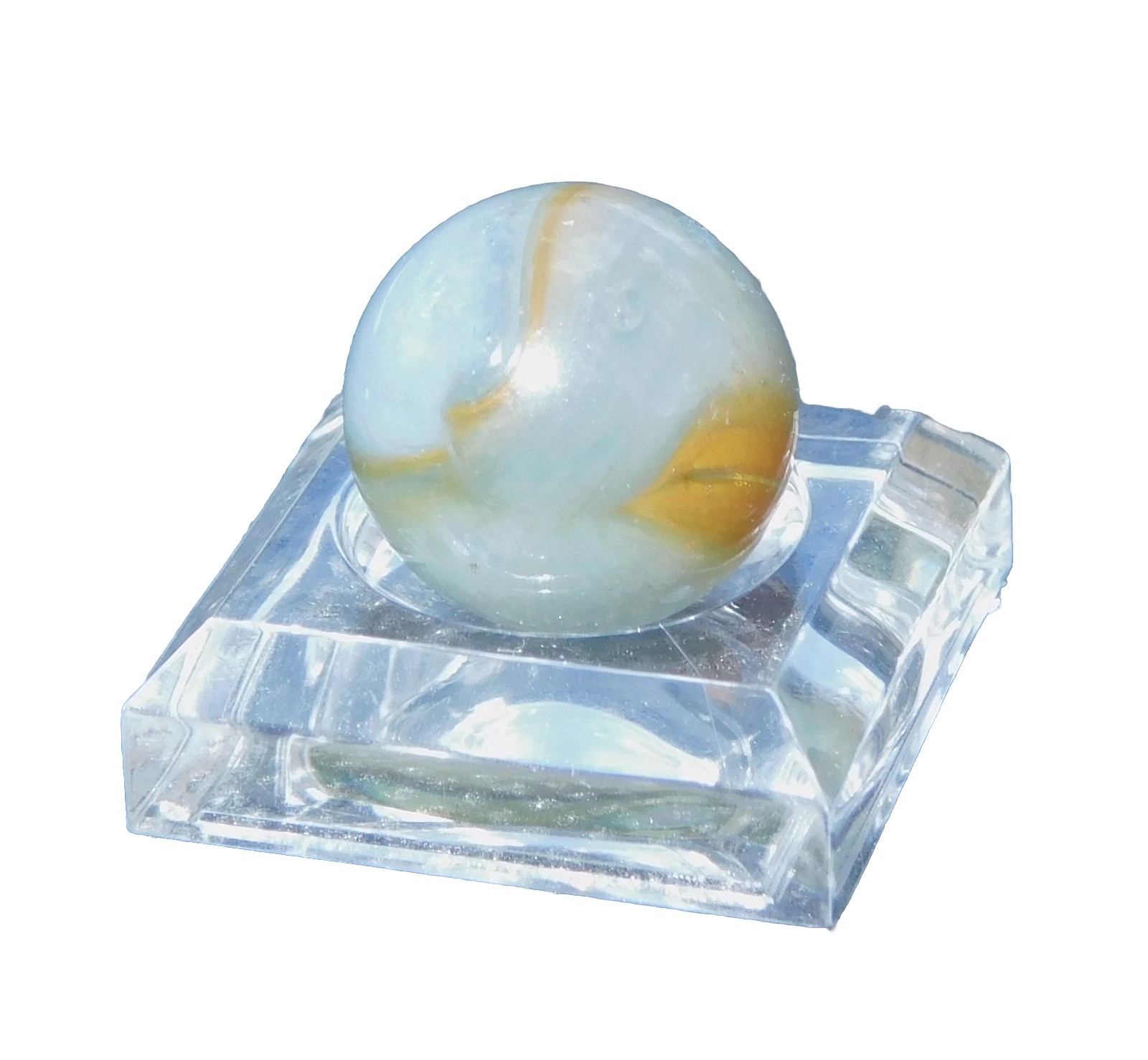 Vintage Marble Clear Transparent Grey-Blue Orange Stripe Opalescent 0.55″ ❤️-14