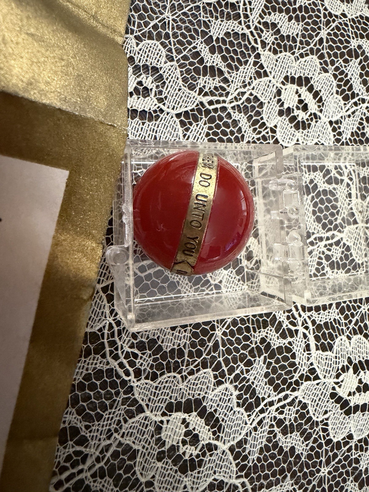 Vintage 1960’s Golden Rule Ruby Red Marble In Original Plastic Case With Paper