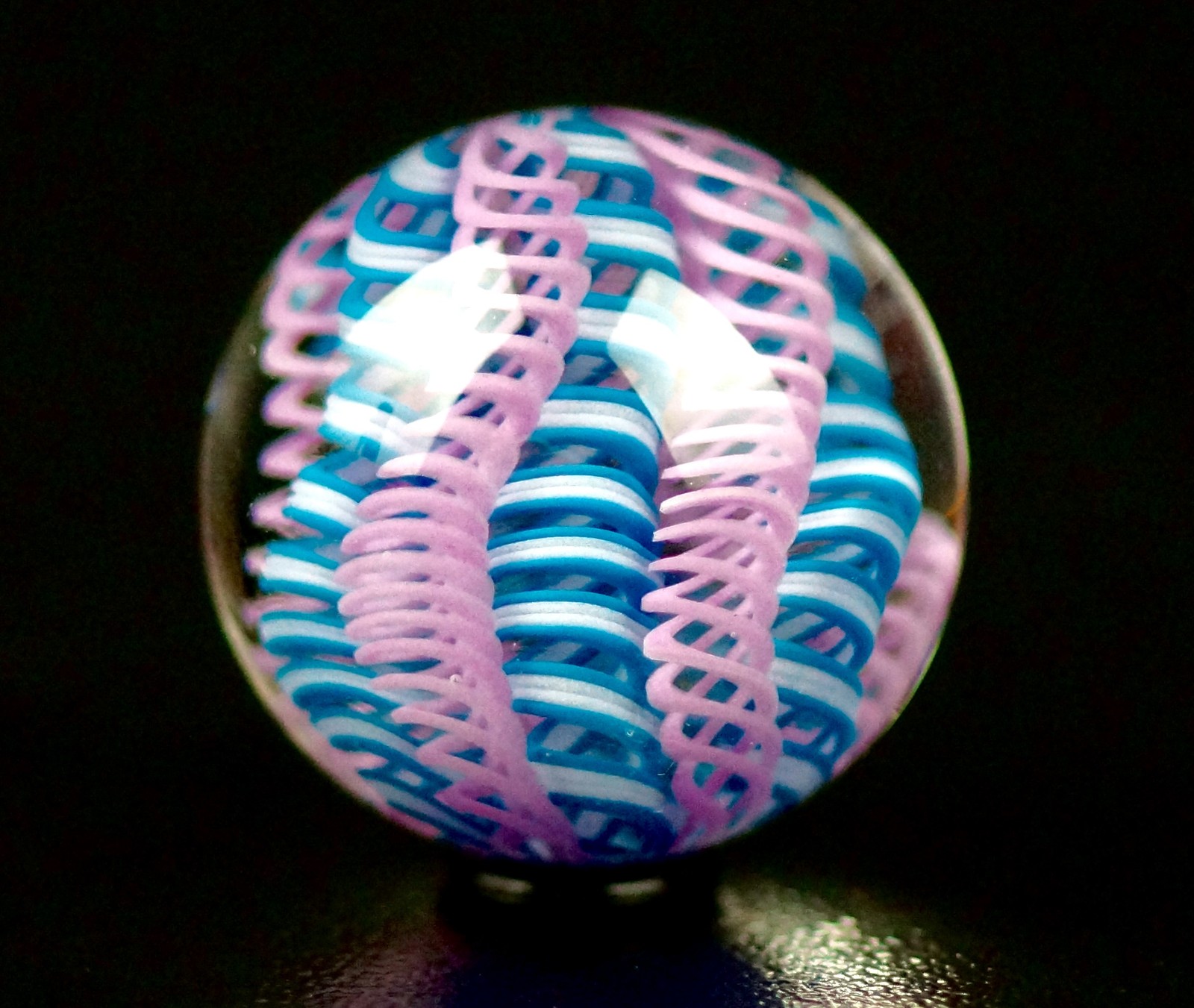 Bryan Trillas Glass Marble/Filigree Cane/UV reactive/ Pink & Blue’s/0.8-0.9 inch