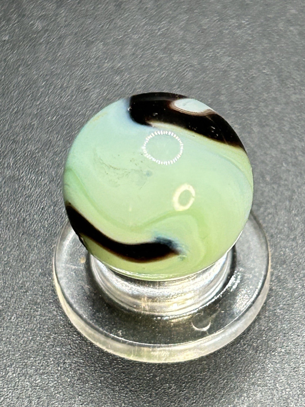 Vintage Ravenswood Swirl Marble HTF Deep Purple On Lime Seafoam Glass 0.591”
