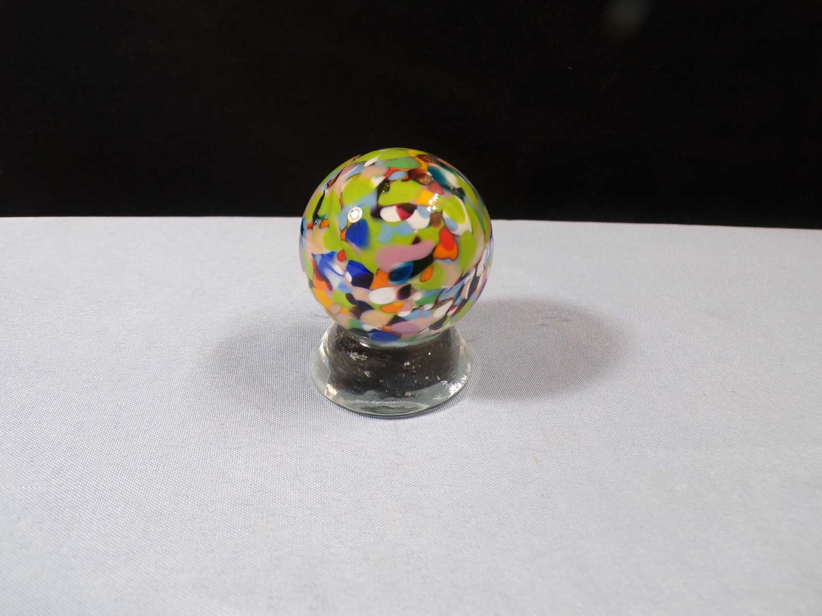 Bobbie Seese Multicolored Mosaic Art Glass Marble 1 1/2″ w/ Glass Stand #7