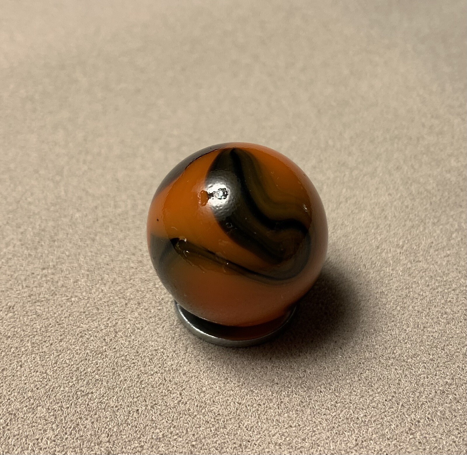 Vtg Alley Agate Company Orange Black Gray Swirl Glass Shooter Marble 0.858”